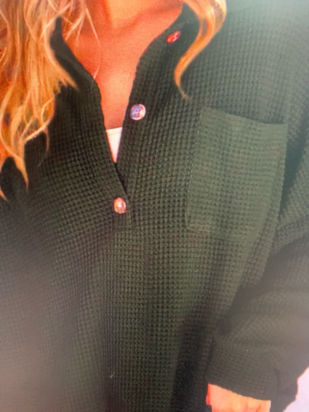 Black Women's Button-Neck Lightweight Knit Top - Picture 2 of 5